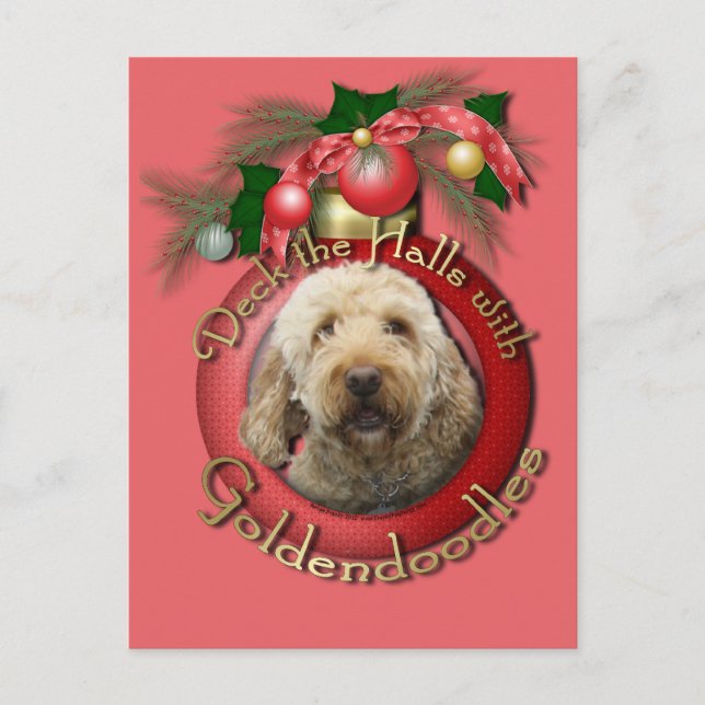 Postal Festiva Navidades - Deck the Halls - Goldendoodles (Anverso)