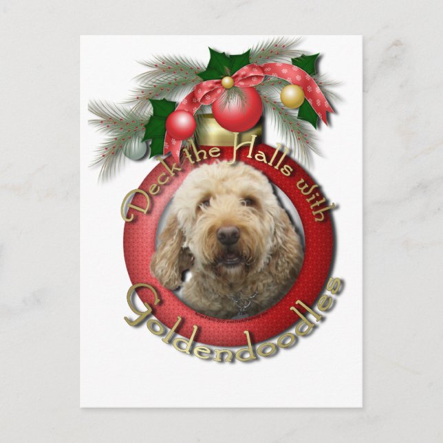 Postal Festiva Navidades - Deck the Halls - Goldendoodles (Anverso)