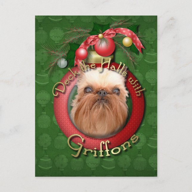 Postal Festiva Navidades - Deck the Halls - Griffons (Anverso)
