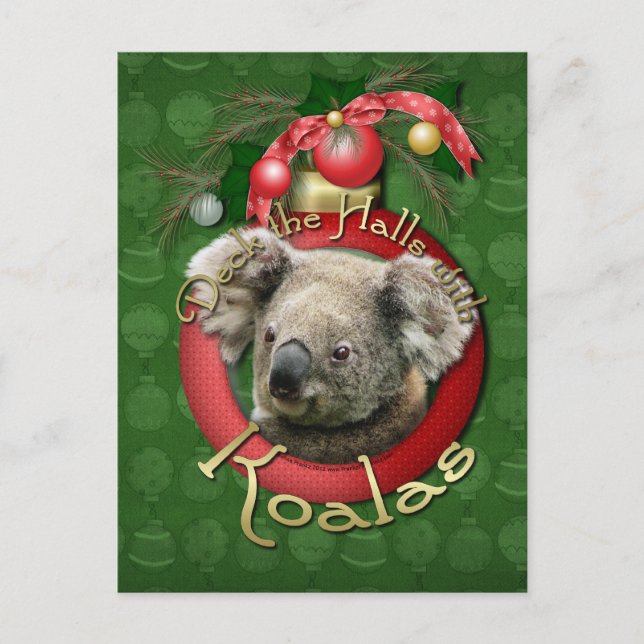 Postal Festiva Navidades - Deck the Halls - Koalas (Anverso)
