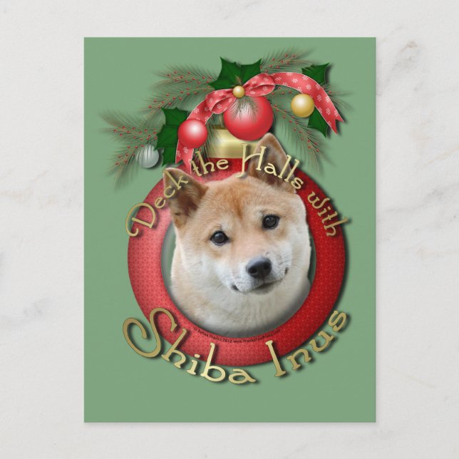 Postal Festiva Navidades - Deck the Halls - Shiba Inu (Anverso)