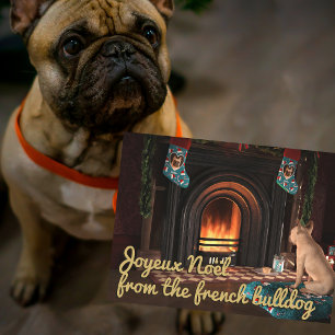 Postal Festiva Navidades del Bulldog francés Dog Joyeux Noel