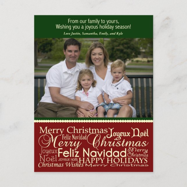 Postal Festiva Navidades del Collage de palabras de vacaciones Fo (Anverso)