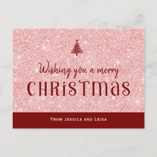 Postal Festiva Navidades del efecto purpurina rosado Pastel Postc