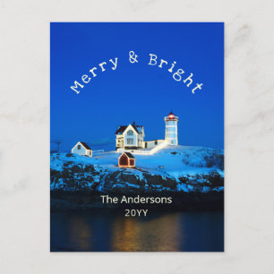 Postal Festiva Navidades del Faro de Merry y Bright Nubble