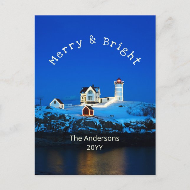 Postal Festiva Navidades del Faro de Merry y Bright Nubble (Anverso)