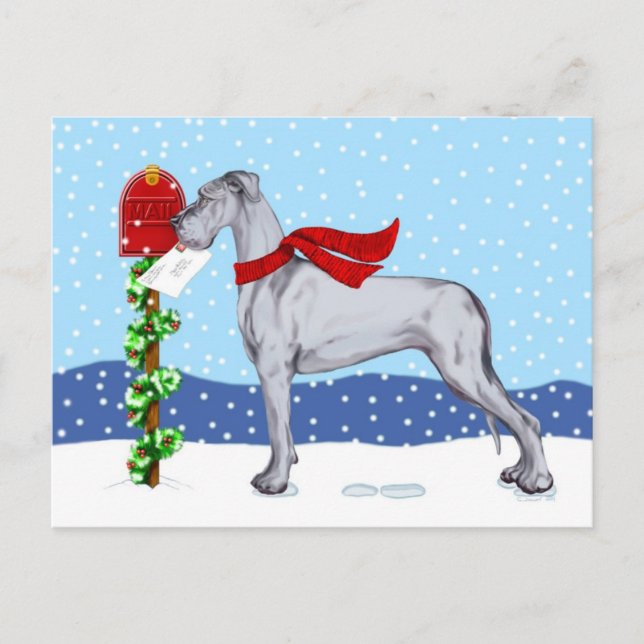 Postal Festiva Navidades del gran danés Mail Blue UC (Anverso)