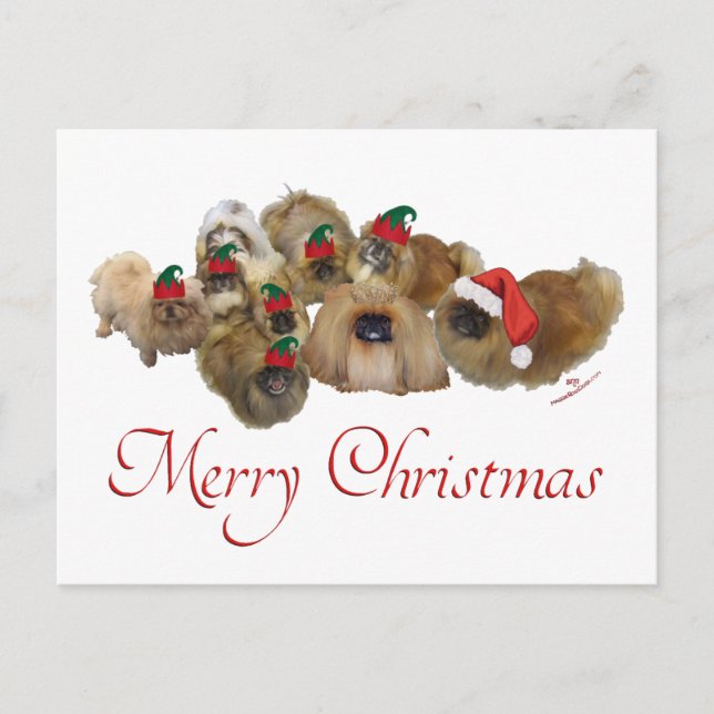 Postal Festiva Navidades del grupo pekingés (Anverso)