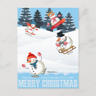 Postal Festiva Navidades del Ilustracion Wintersport Snowmen