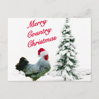 Postal Festiva Navidades Del País De Los Cerezos Pollos Con Santa