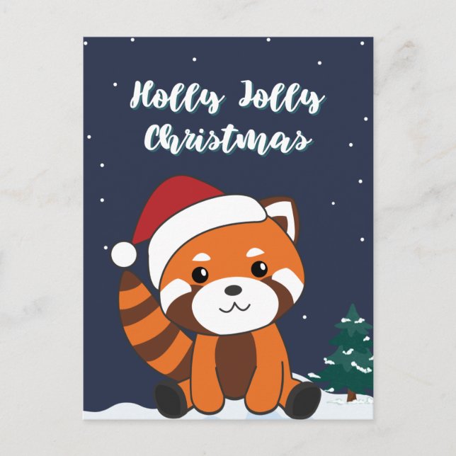 Postal Festiva Navidades del Panda Rojo Nieve Animales De Inviern (Anverso)