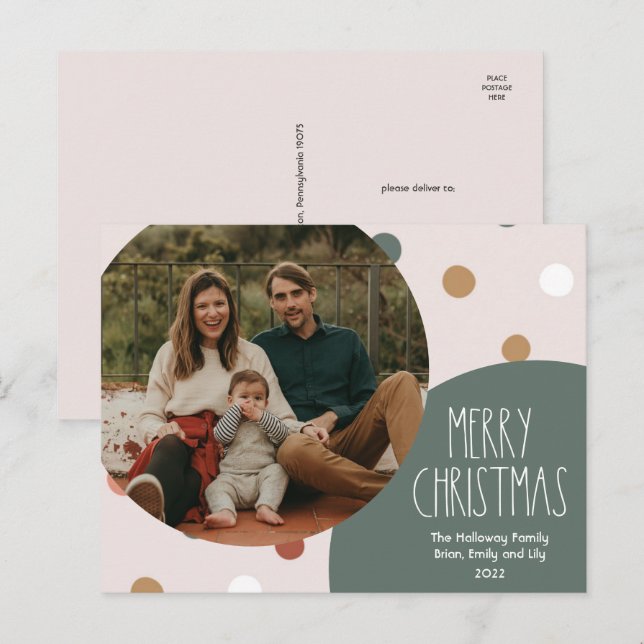 Postal Festiva Navidades del Punto Verde Del Boho Polka Una Foto (Anverso / Reverso)