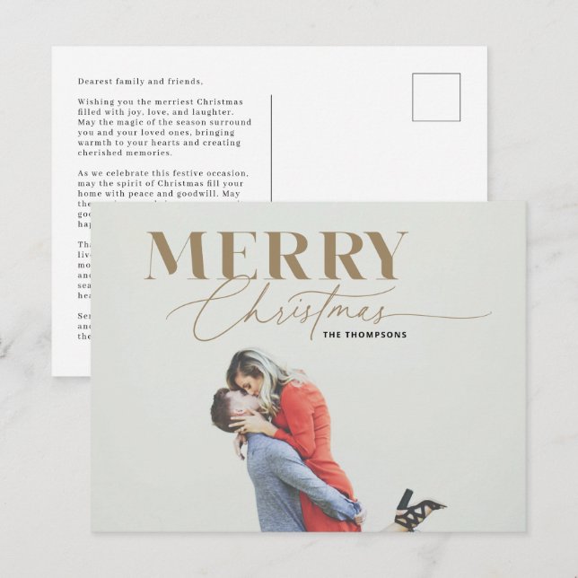 Postal Festiva Navidades del Serif Gold Merry Script Postcard (Anverso / Reverso)