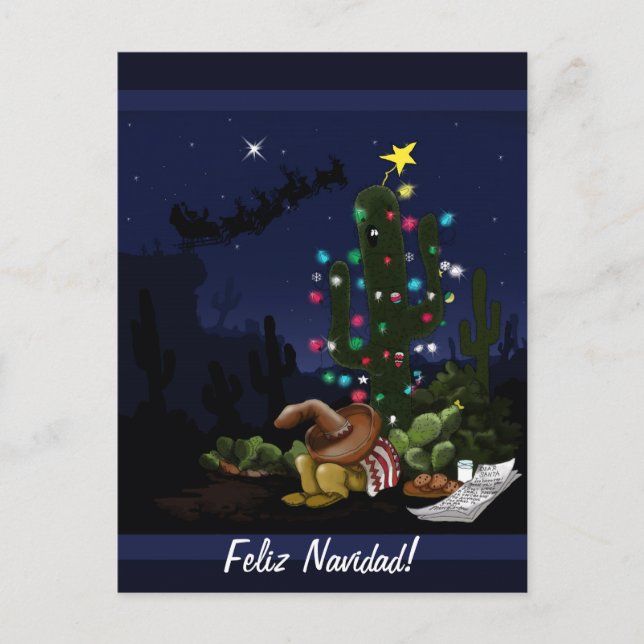 Postal Festiva Navidades del suroeste personalizado de cactus (Anverso)