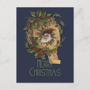 Postal Festiva Navidades del Vintage Santa Antique Holly