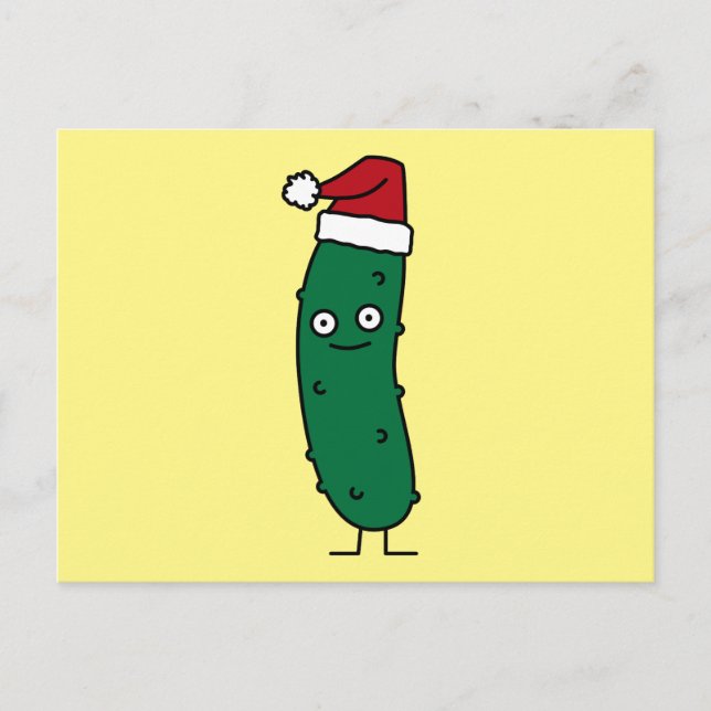 Postal Festiva Navidades Dill Pickle vistiendo un Santa Hat (Anverso)