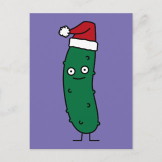Postal Festiva Navidades Dill Pickle vistiendo un Santa Hat
