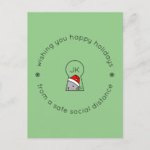 Navidades Distancia social Monograma Gato Verde