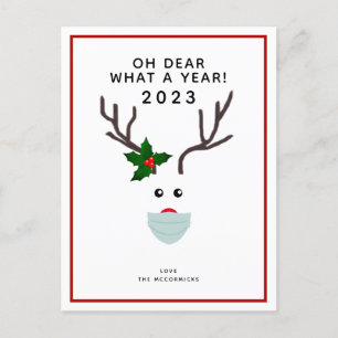 Postal Festiva Navidades divertidos 2020 Renos con máscara de la 
