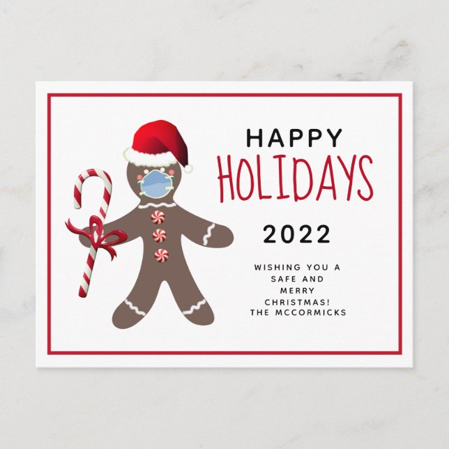 Postal Festiva Navidades divertidos 2021 Covid Gingerbread Man (Anverso)