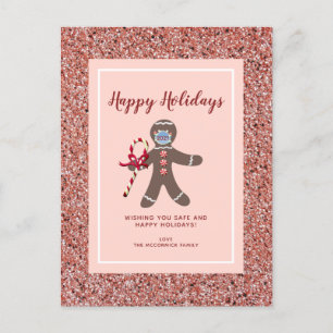 Postal Festiva Navidades divertidos 2021 Purpurina rosado Gingerb