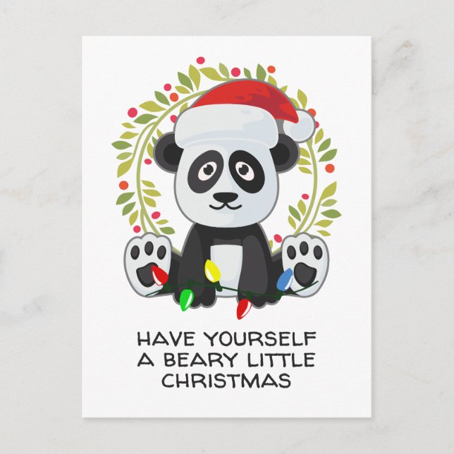 Postal Festiva Navidades divertidos cantan Pun Panda (Anverso)