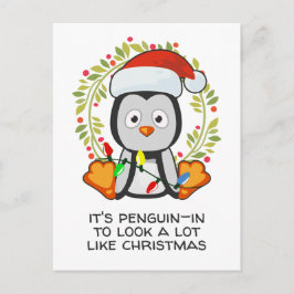Postal Festiva Navidades divertidos cantan Pun Penguin