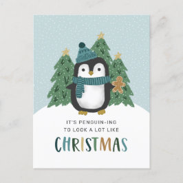 Postal Festiva Navidades divertidos de pingüino