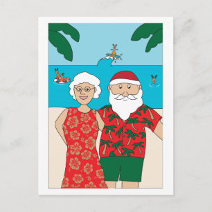 Postal Festiva Navidades divertidos de Santa Claus Beach
