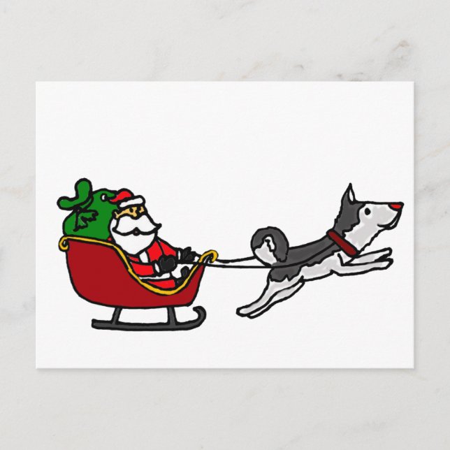 Postal Festiva Navidades divertidos disfrutando con el perro Husk (Anverso)