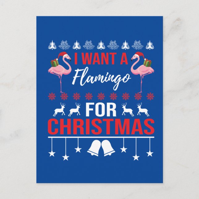 Postal Festiva navidades divertidos flamingo rosa (Anverso)