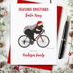 Postal Festiva Navidades divertidos, Honey Badger en un Personali<br><div class="desc">Es hora de que un Navidad de tacaño con esta graciosa y desagradable insignia de miel monte en una bicicleta usando un sombrero de Santa y una cita de ironía con miel de santa. Loco ciclista miel batidora usando un ilustracion animal salvaje de Santa hat. Mejor asegúrate de que no...</div>