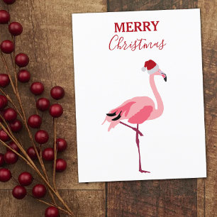 Postal Festiva Navidades divertidos Pájaro Flamingo Rosa con Somb
