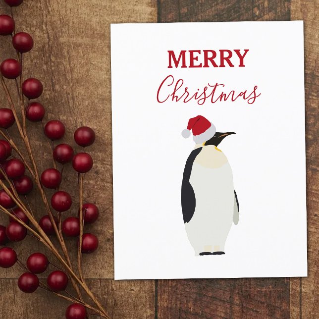 Postal Festiva Navidades divertidos Penguin Gracioso Animal Santa (Subido por el creador)