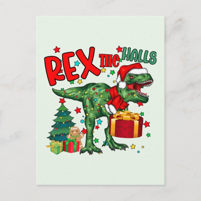Postal Festiva Navidades divertidos rex dinosaur (Anverso)