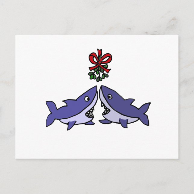 Postal Festiva Navidades divertidos Shark Mistletoe Love (Anverso)