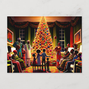Postal Festiva Navidades dorados brillan: F de familia afroameric