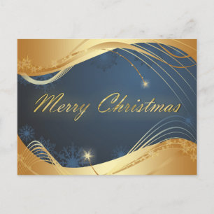 Postal Festiva Navidades dorados con fondo azul...