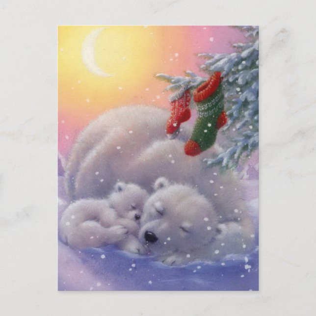 Postal Festiva Navidades durmientes osos osos polares (Anverso)