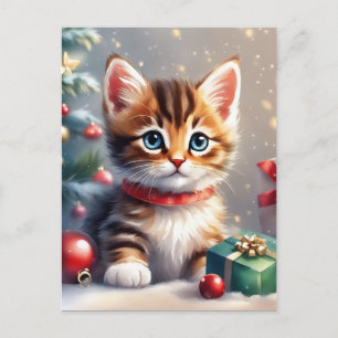 Postal Festiva Navidades educados Navidades de Kitten Blank