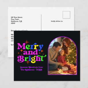 Postal Festiva Navidades Electric Holiday Merry y Bright Retro