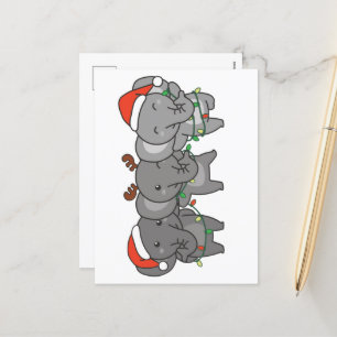 Postal Festiva Navidades elefantes Navidades animales adoran vaca