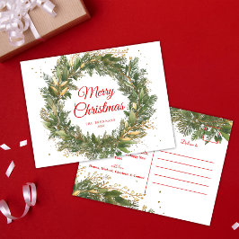 Postal Festiva Navidades elegantes verdes rojos usan botánico