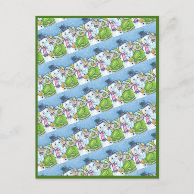 POSTAL FESTIVA NAVIDADES ELEPHANT BUILDING CUTE PACHYDERM SNOWMAN (Anverso)