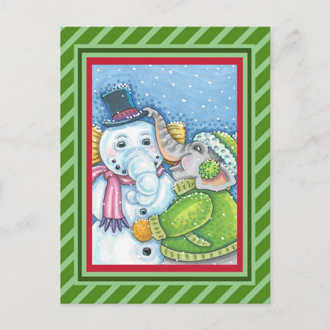POSTAL FESTIVA NAVIDADES ELEPHANT BUILDING CUTE PACHYDERM SNOWMAN (Anverso)