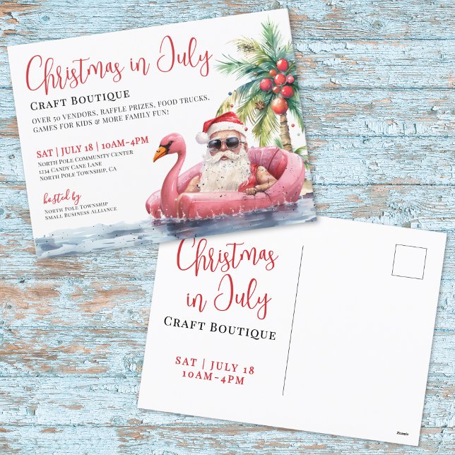 Postal Festiva Navidades En El Mercado Boutique De Julio (Christmas In July Boutique Market Holiday Postcard )