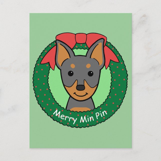 Postal Festiva Navidades en miniatura de Pinscher (Anverso)