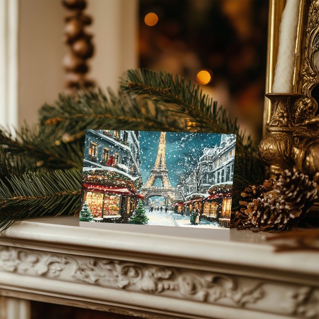 Postal Festiva Navidades en París: Noche de la Torre Eiffel Snowy (Subido por el creador)