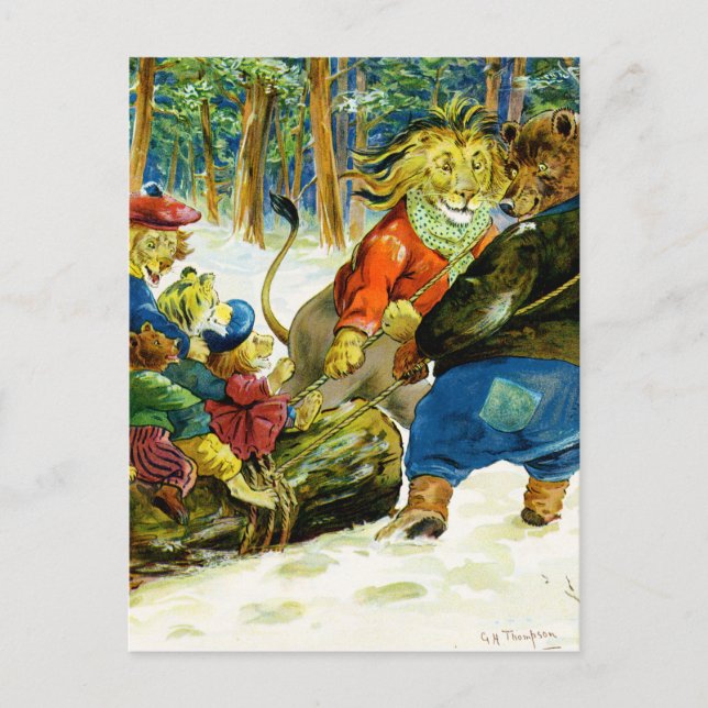 Postal Festiva Navidades en tierra animal - El Yule Log (Anverso)