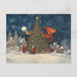 Postal Festiva Navidades encantados Eve Santa y los dragones